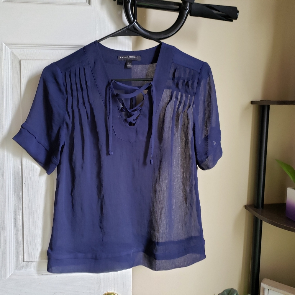 Banana Republic Sheer Navy Blouse